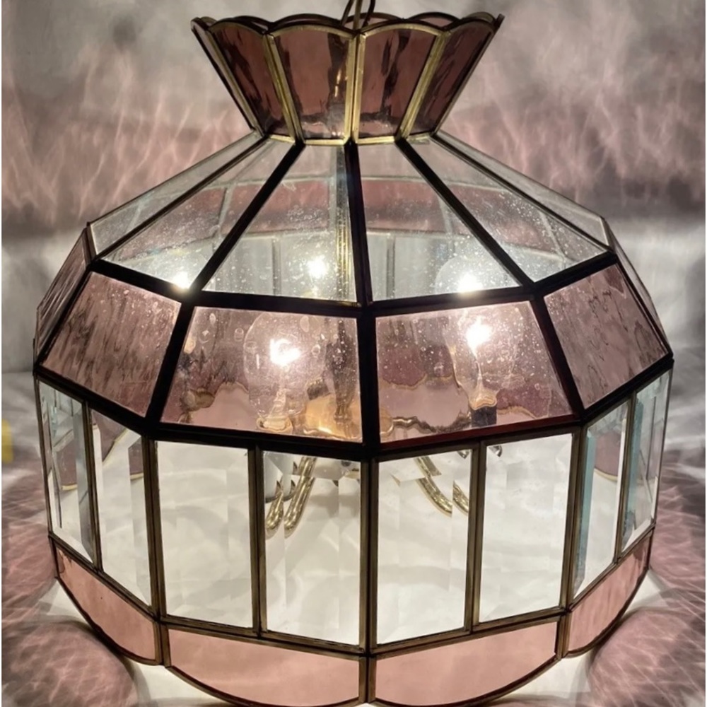 ☘️SOLD☘️Vintage New Box Tiffany Style Plate Glass Swag Ceiling Chandelier Light - Picture 1 of 13